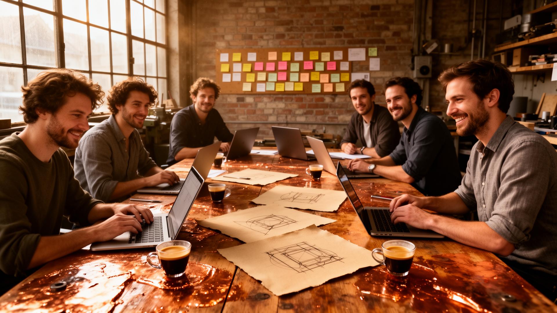 Werkstatt-Atmosphäre in Luzern: Unternehmer arbeiten gemeinsam an einer Werkbank.